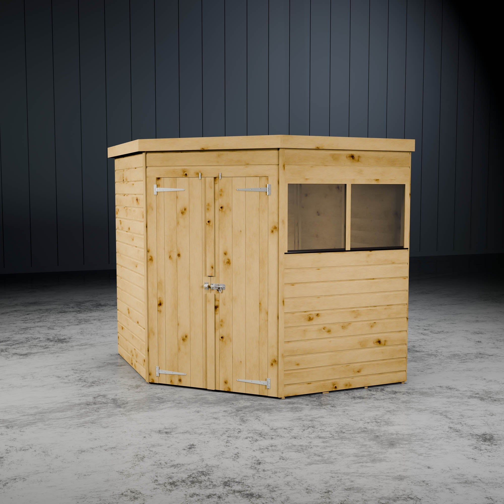 Wooden corner windowed shed