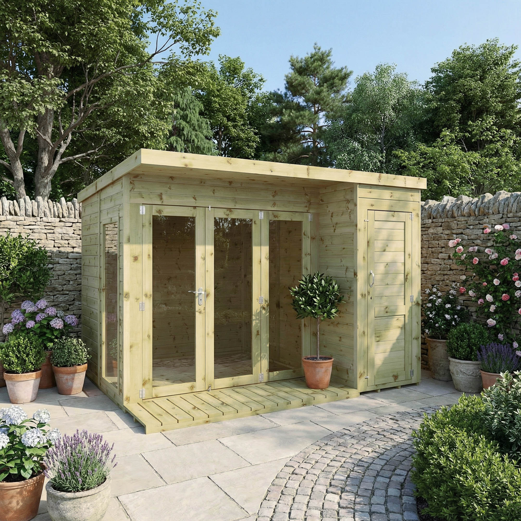 Contemporary Summerhouse with Side Shed