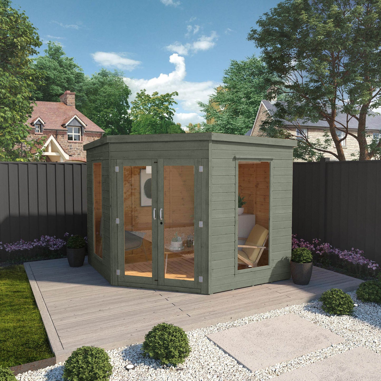 8 x 8 Ready Painted Corner Summerhouse