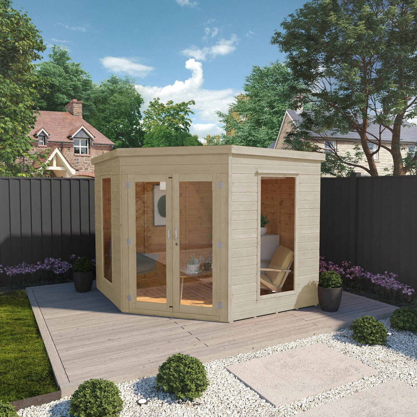 8 x 8 Ready Painted Corner Summerhouse