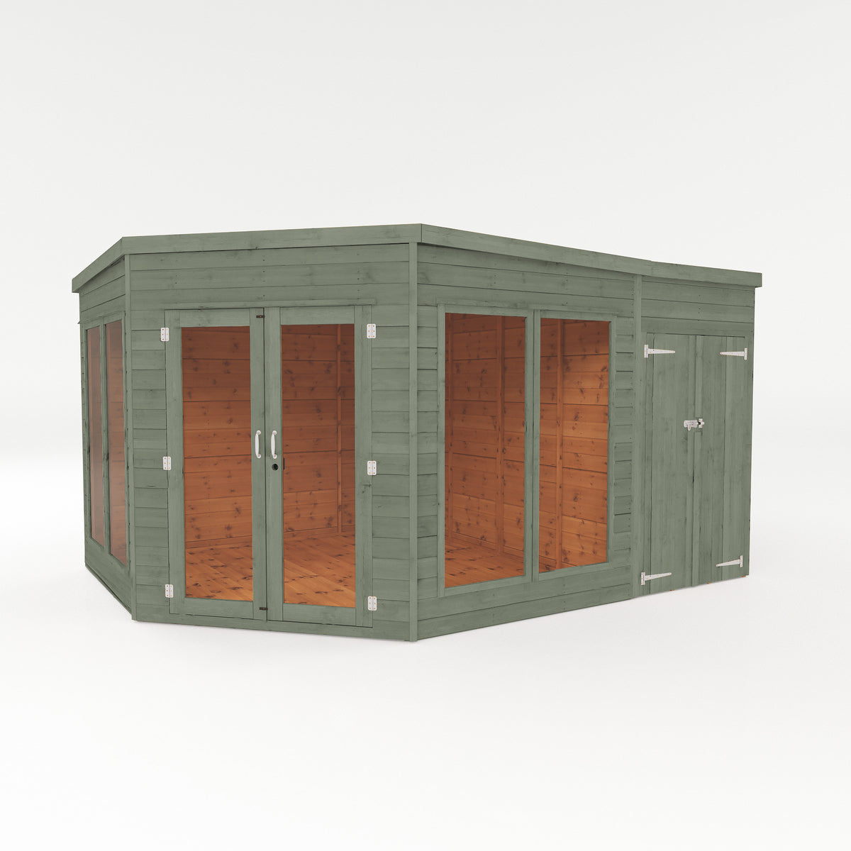 Refurbished Castle Green 13 x 9 Premium Corner Summerhouse Side Shed Right