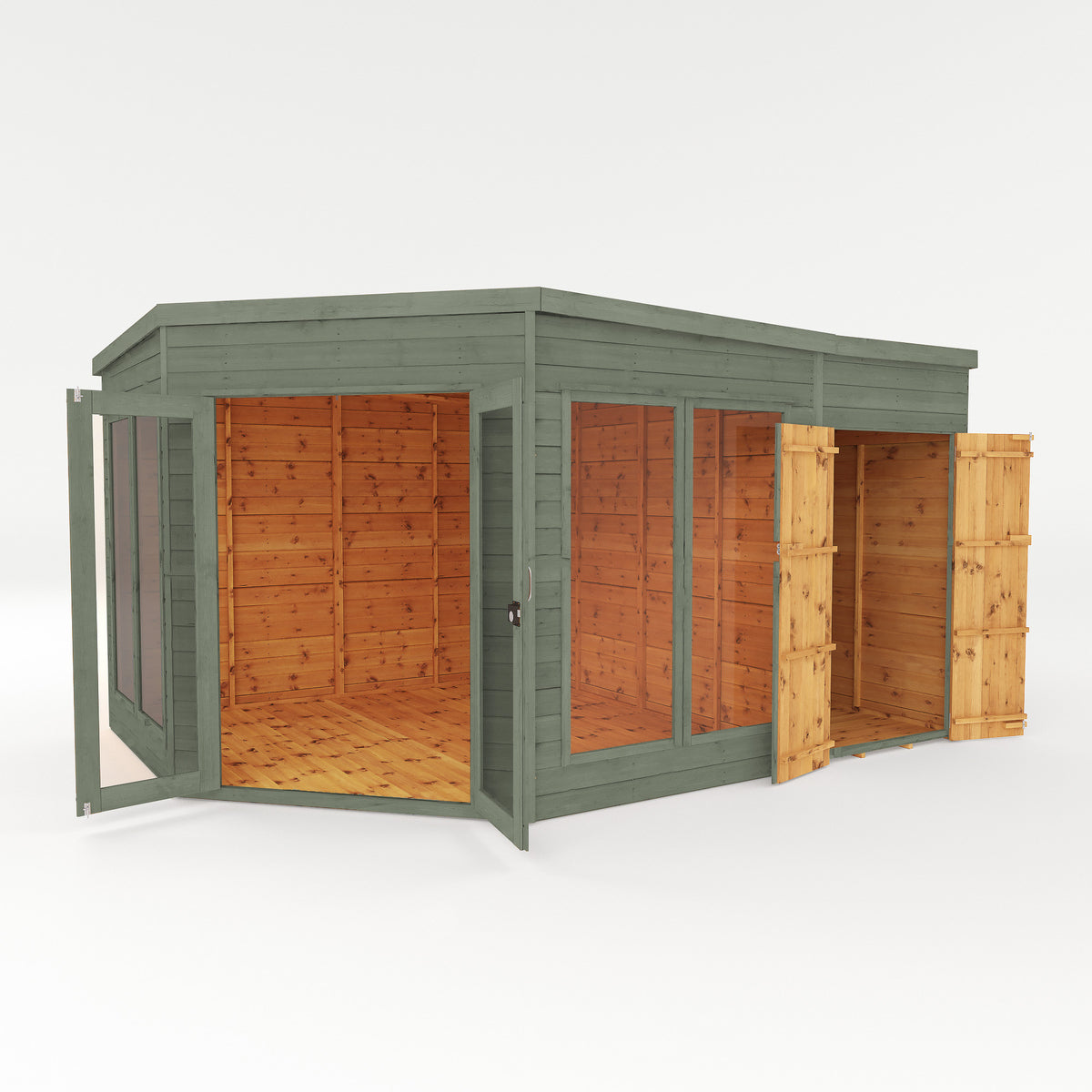 Refurbished Castle Green 13 x 9 Premium Corner Summerhouse Side Shed Right