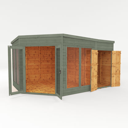 Refurbished Castle Green 13 x 9 Premium Corner Summerhouse Side Shed Right