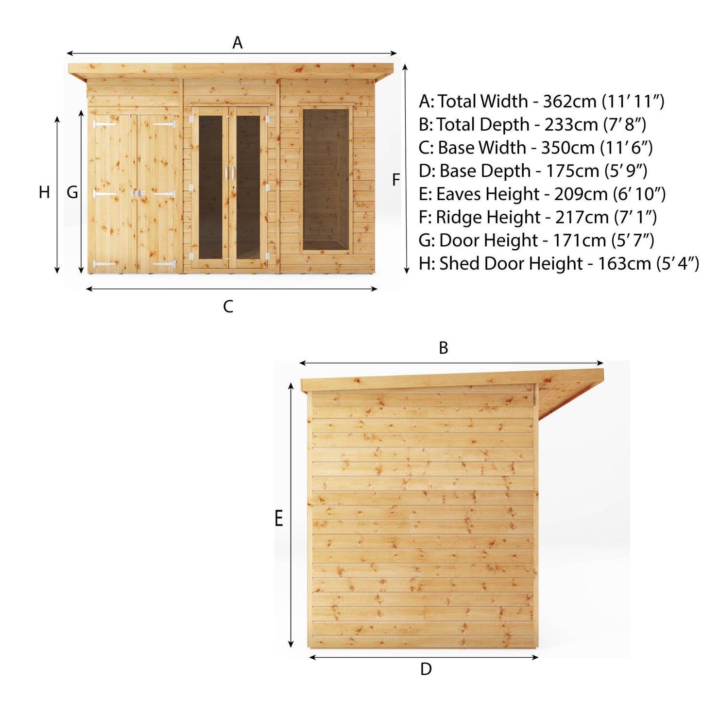 12 x 6 Maine Summerhouse with Side Shed