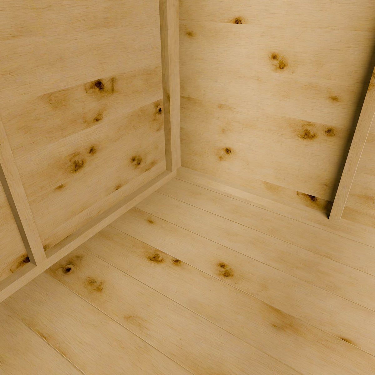 Close-up of a wooden summer house corner with a natural finish