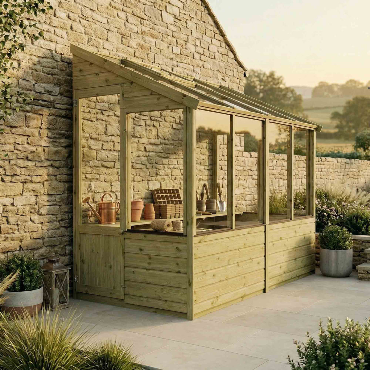 8 x 4 Evesham Lean to Pent Wooden Greenhouse