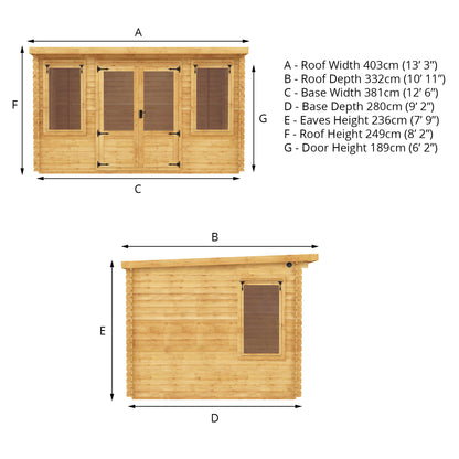 4m x 3m Pent Log Cabin