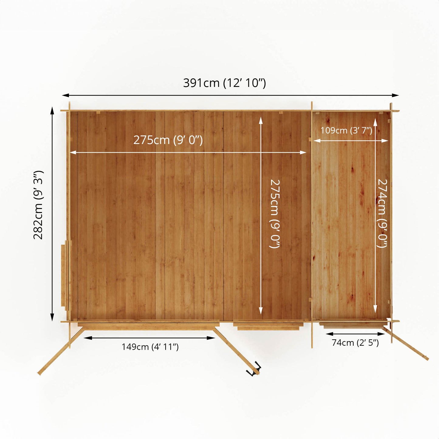 4.1m x 3m Pent Log Cabin with Side Shed