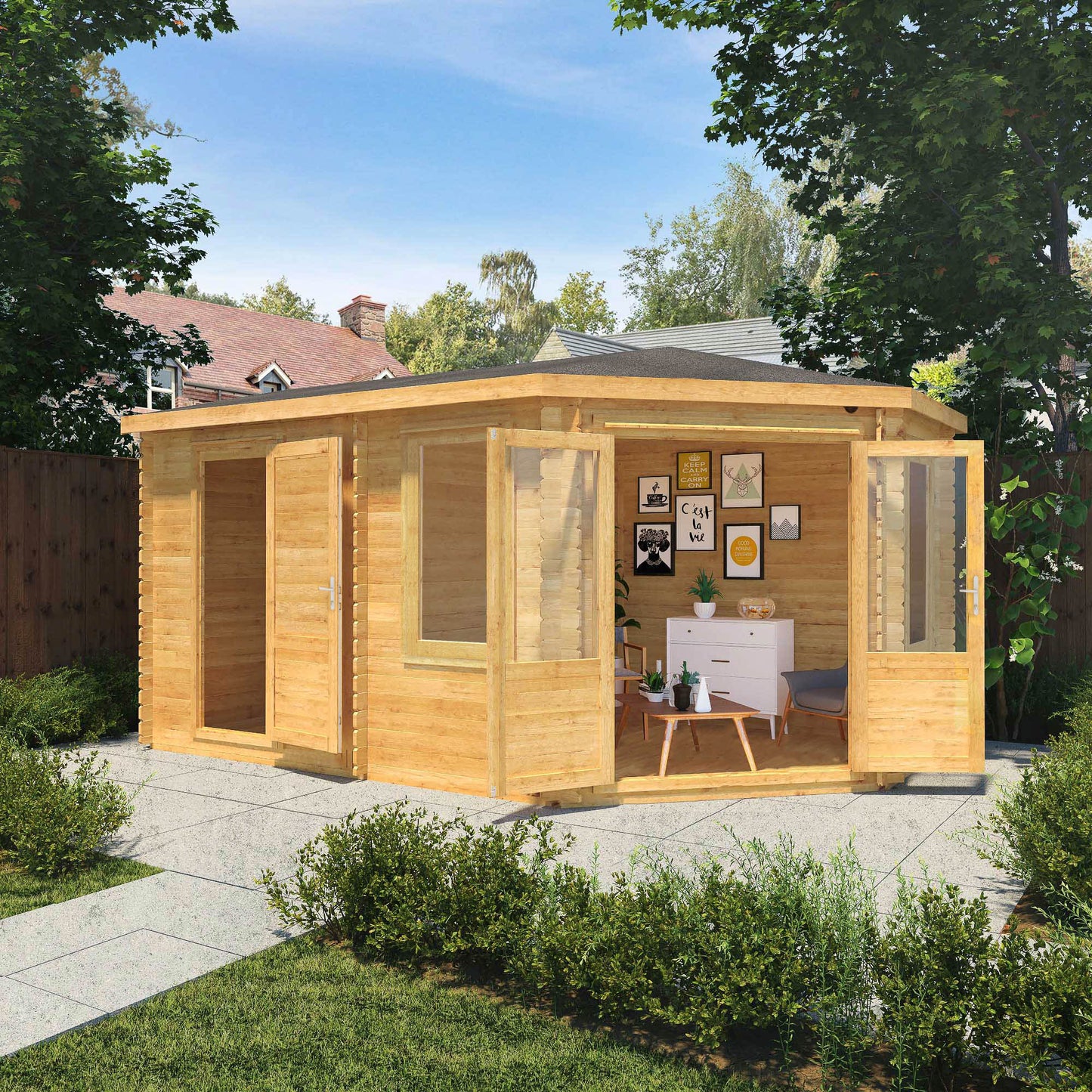 The Goldcrest 5m x 3m Log Cabin with Side Shed