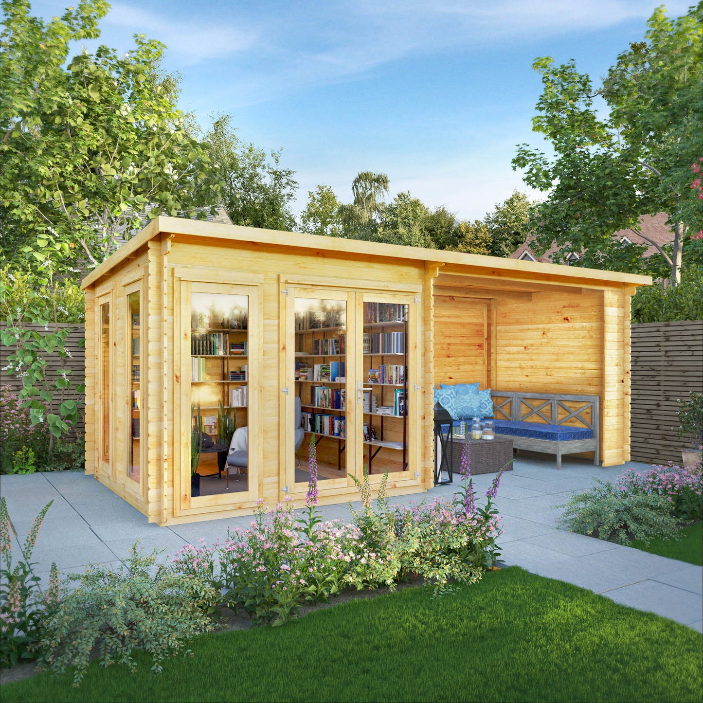 The 6 x 3m Wren Log Cabin with Patio Area