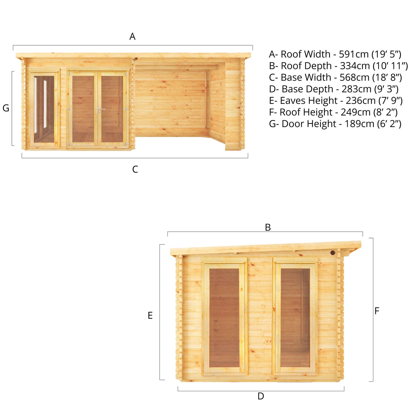 The 6 x 3m Wren Log Cabin with Patio Area