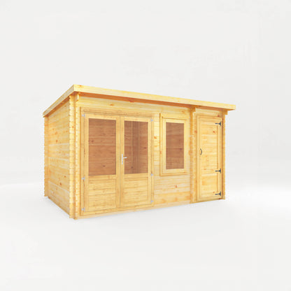 The 4.1m x 3m Cuckoo Pent Log Cabin with Side Shed