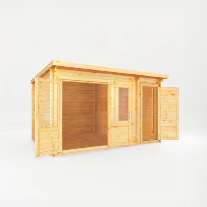 The 4.1m x 3m Cuckoo Pent Log Cabin with Side Shed