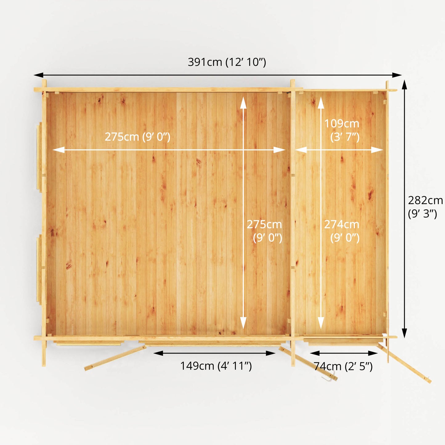 The 4.1m x 3m Wren Pent Log Cabin with Side Shed