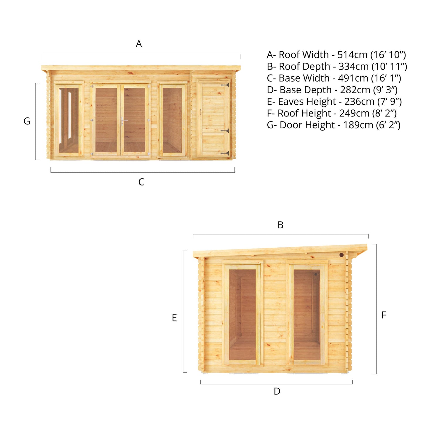 The 5.1m x 3m Wren Log Cabin with Side Shed