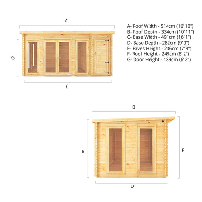 The 5.1m x 3m Wren Log Cabin with Side Shed