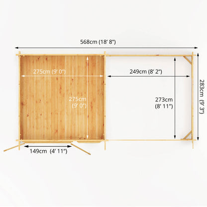 The 6m x 3m Cuckoo Pent Log Cabin with Patio Area