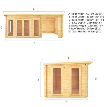 The 7m x 3m Wren Log Cabin with Patio Area