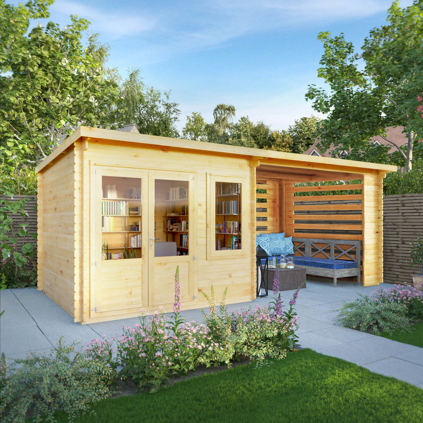 The 6m x 3m Cuckoo Pent Log Cabin with Slatted Area