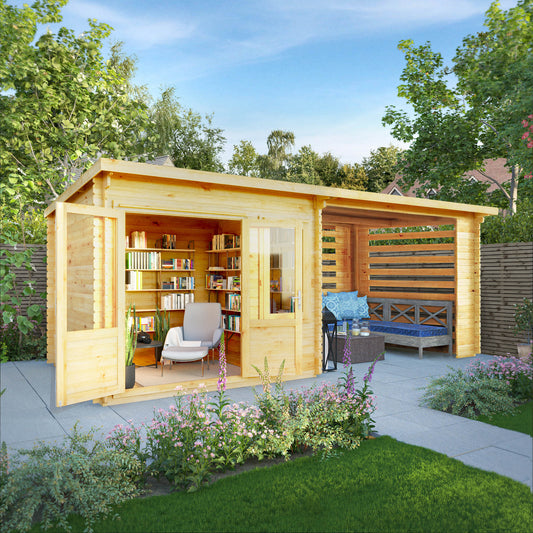 The 6m x 3m Cuckoo Pent Log Cabin with Slatted Area