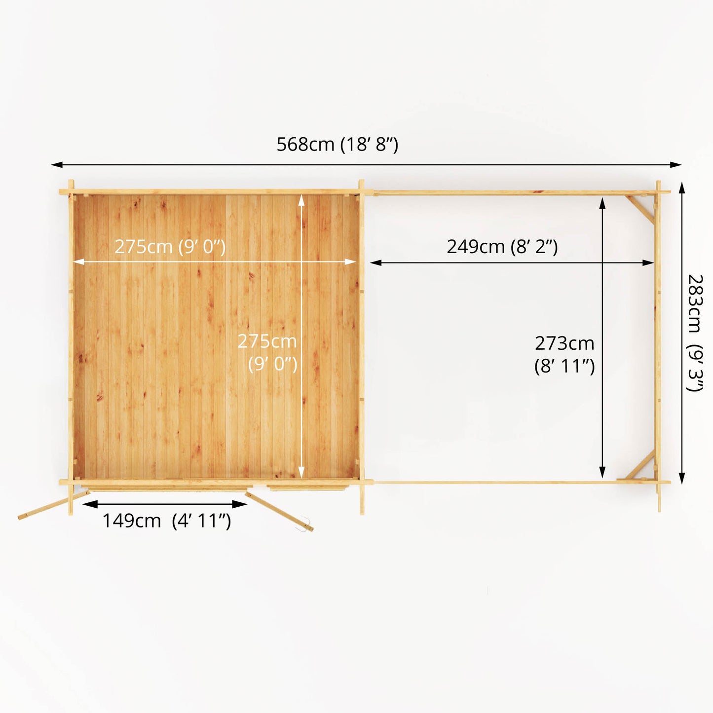 The 6m x 3m Cuckoo Pent Log Cabin with Slatted Area