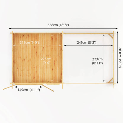 The 6m x 3m Cuckoo Pent Log Cabin with Slatted Area