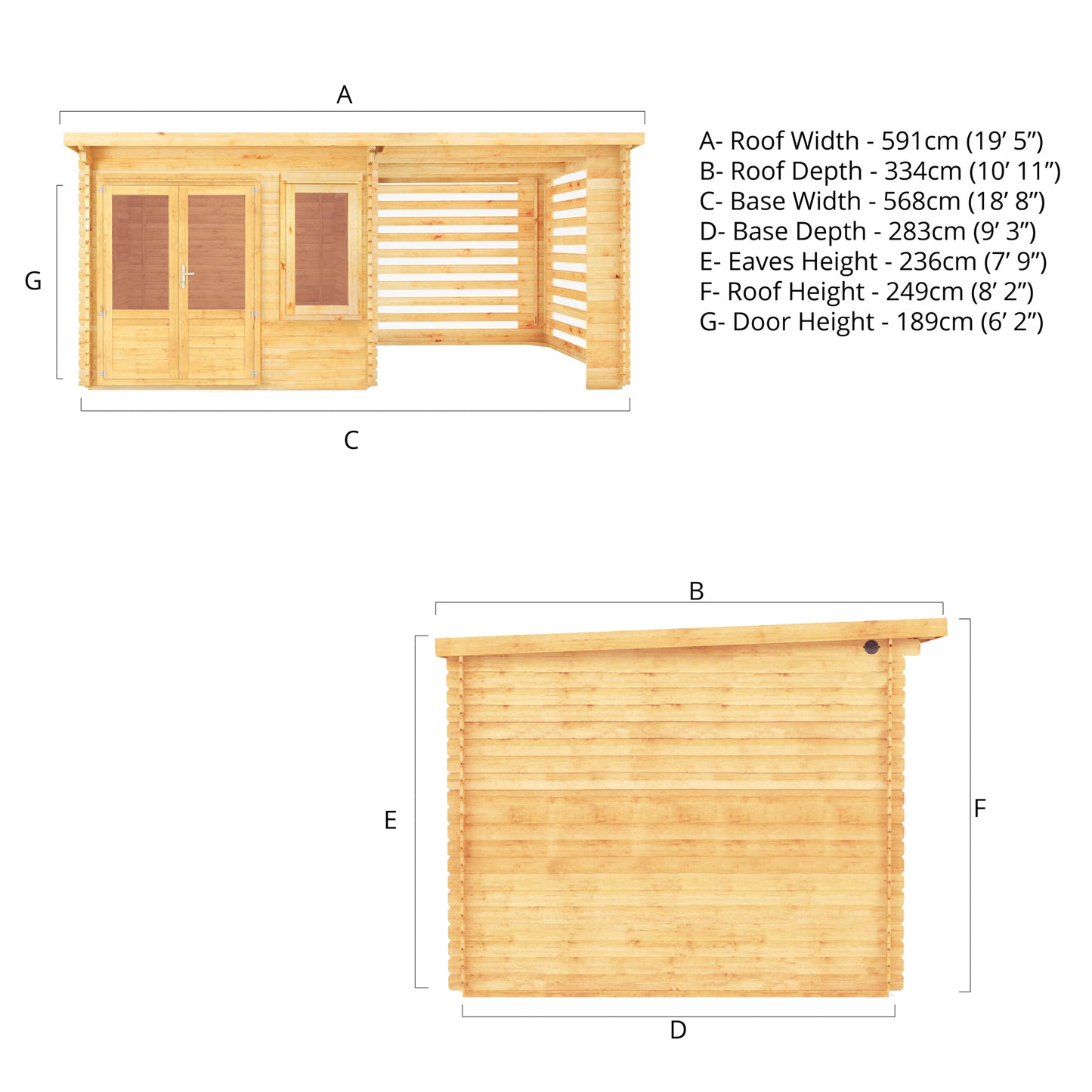 The 6m x 3m Cuckoo Pent Log Cabin with Slatted Area