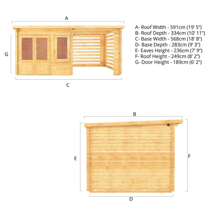 The 6m x 3m Cuckoo Pent Log Cabin with Slatted Area
