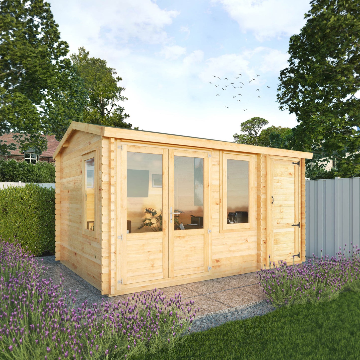 The 4.1m x 3m Robin Log Cabin with Side Shed