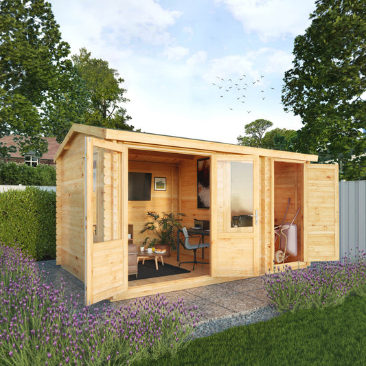 The 4.1m x 3m Robin Log Cabin with Side Shed