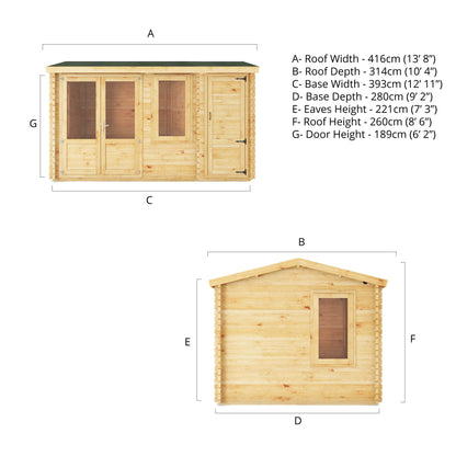 The 4.1m x 3m Robin Log Cabin with Side Shed