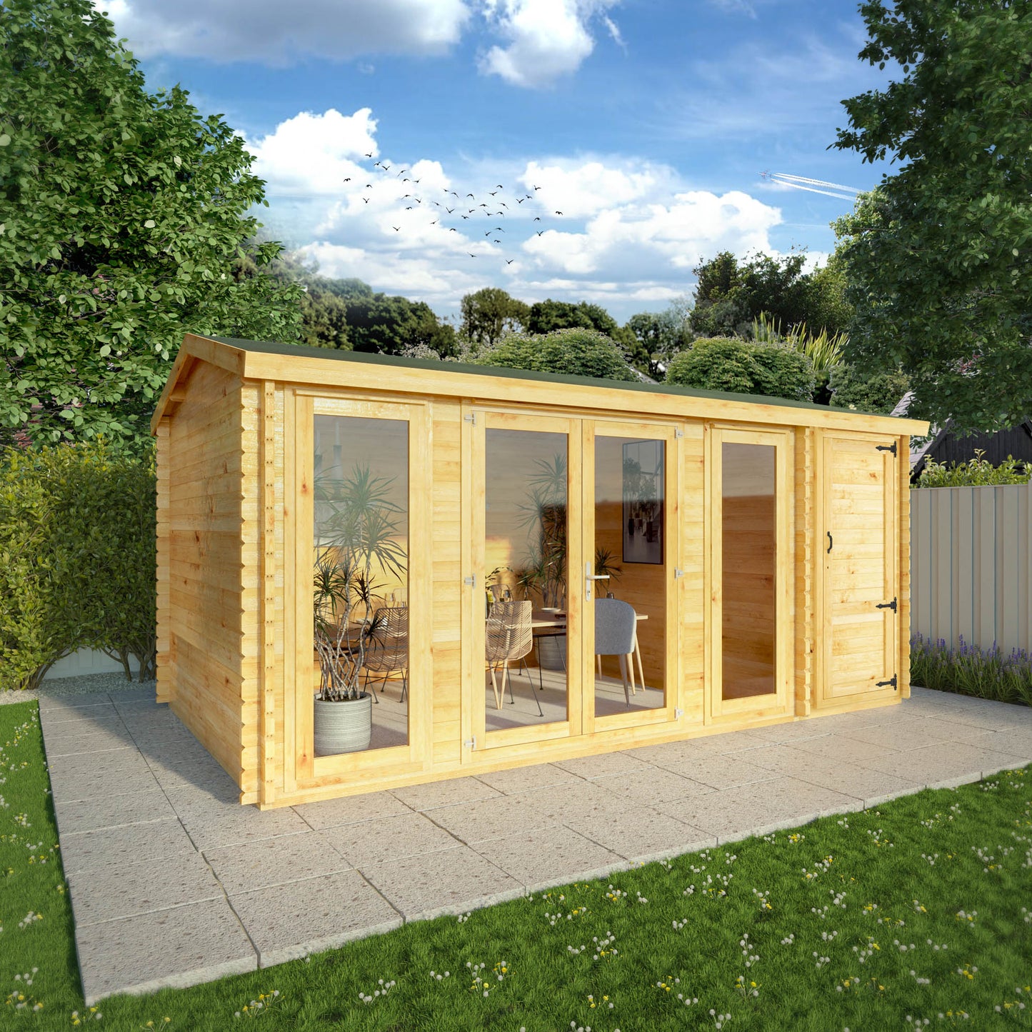 The 5.1m x 3m Dove Log Cabin with Side Shed