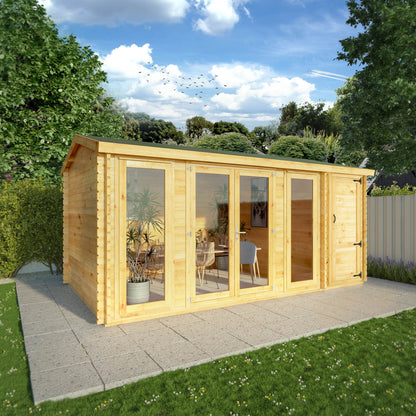 The 5.1m x 3m Dove Log Cabin with Side Shed