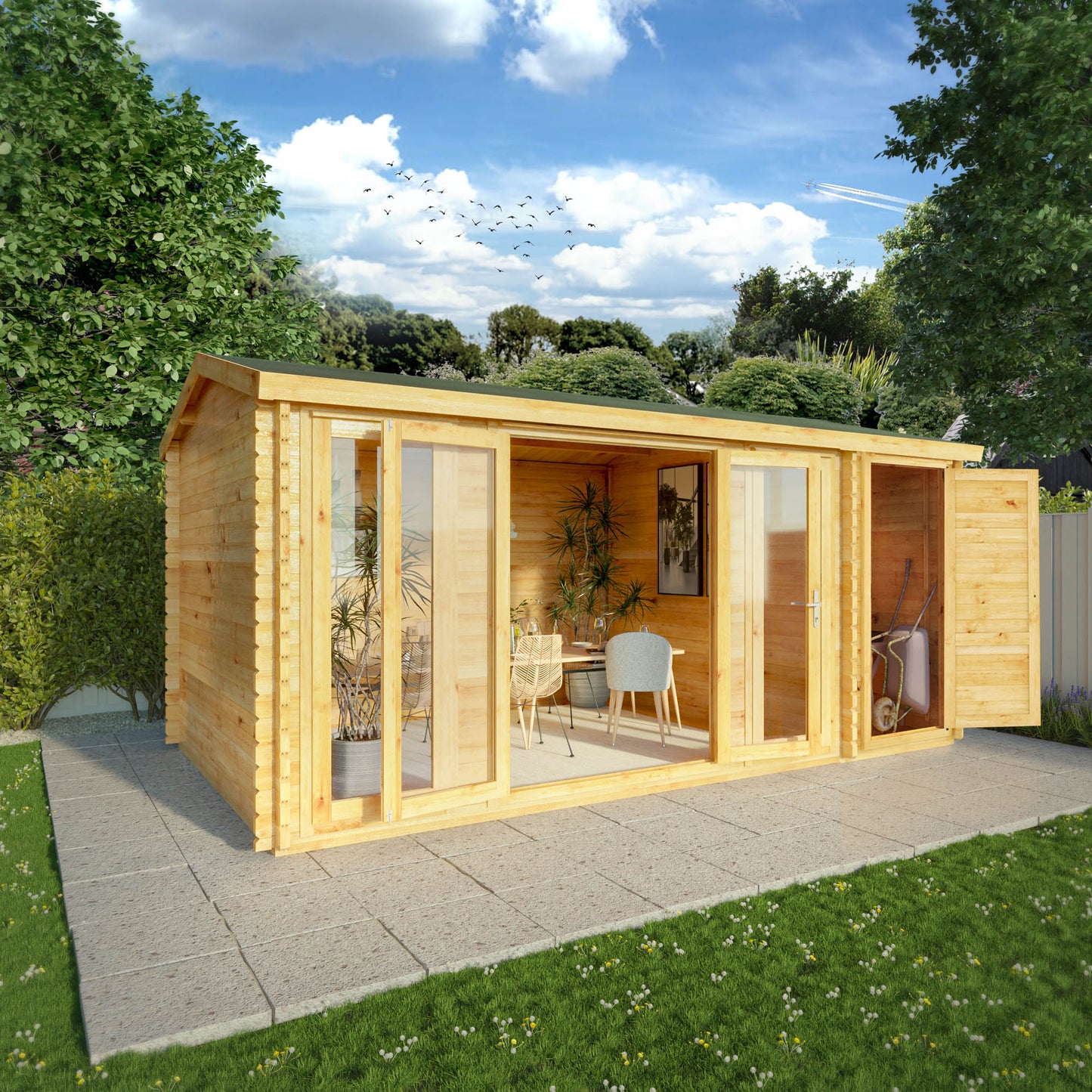 The 5.1m x 3m Dove Log Cabin with Side Shed