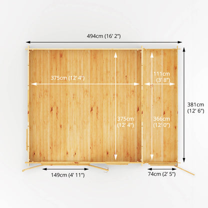 The 5.1m x 4m Robin Log Cabin With Side Shed