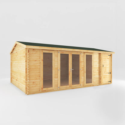 The 6.1m x 4m Dove Log Cabin with Side Shed