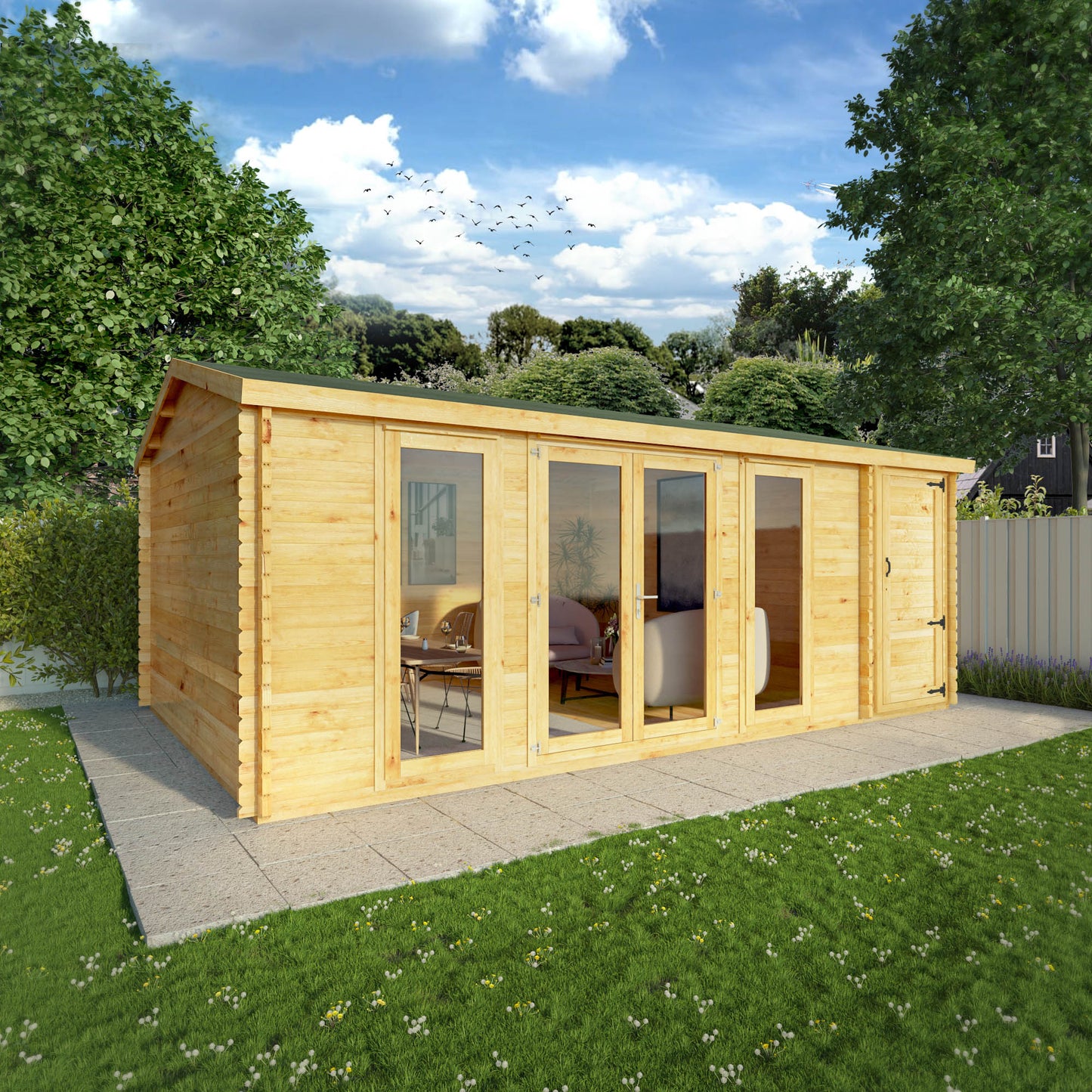 The 6.1m x 4m Dove Log Cabin with Side Shed