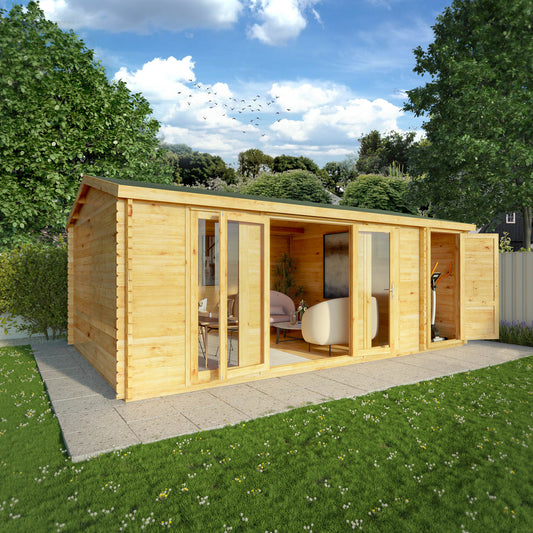 The 6.1m x 4m Dove Log Cabin with Side Shed