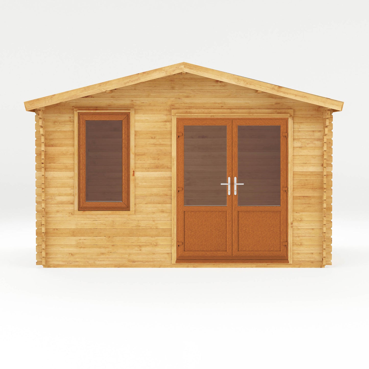 The 4m x 3m Sparrow Log Cabin with Oak UPVC