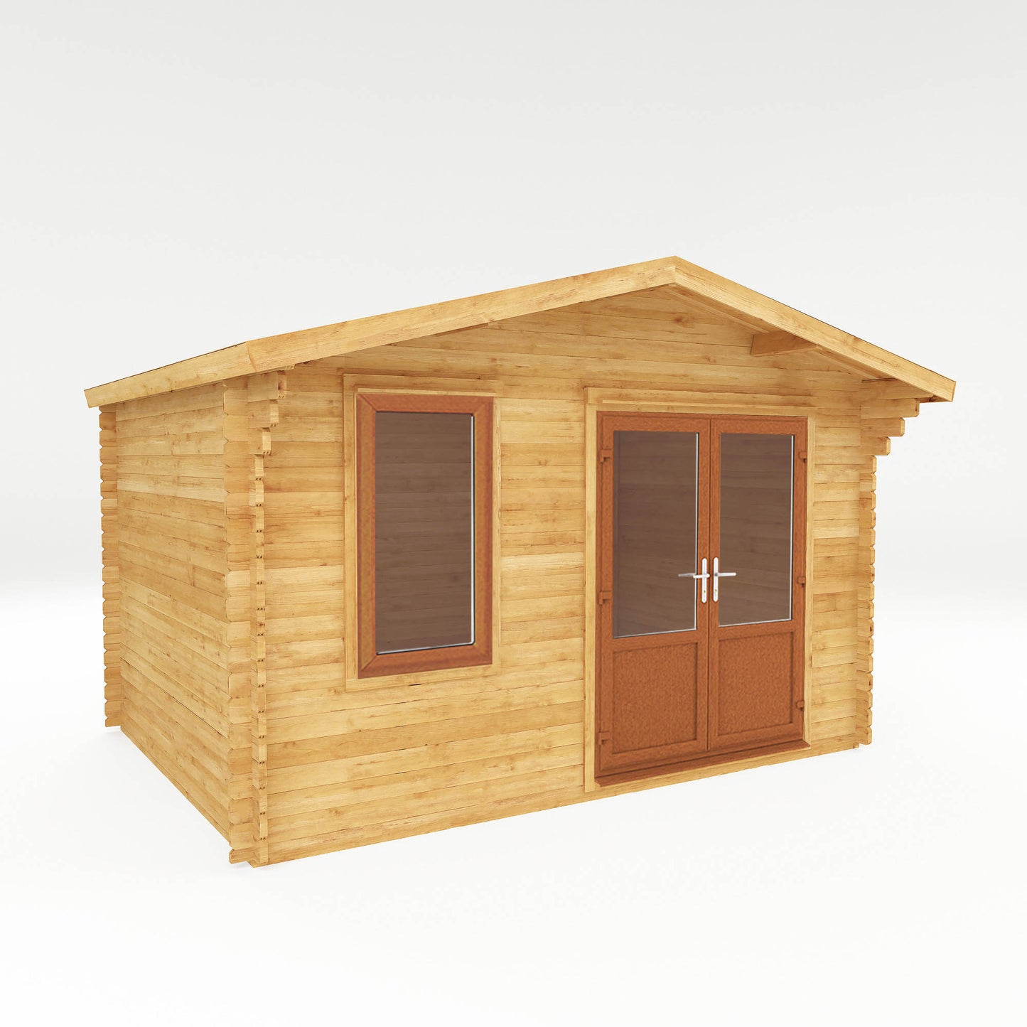 The 4m x 3m Sparrow Log Cabin with Oak UPVC