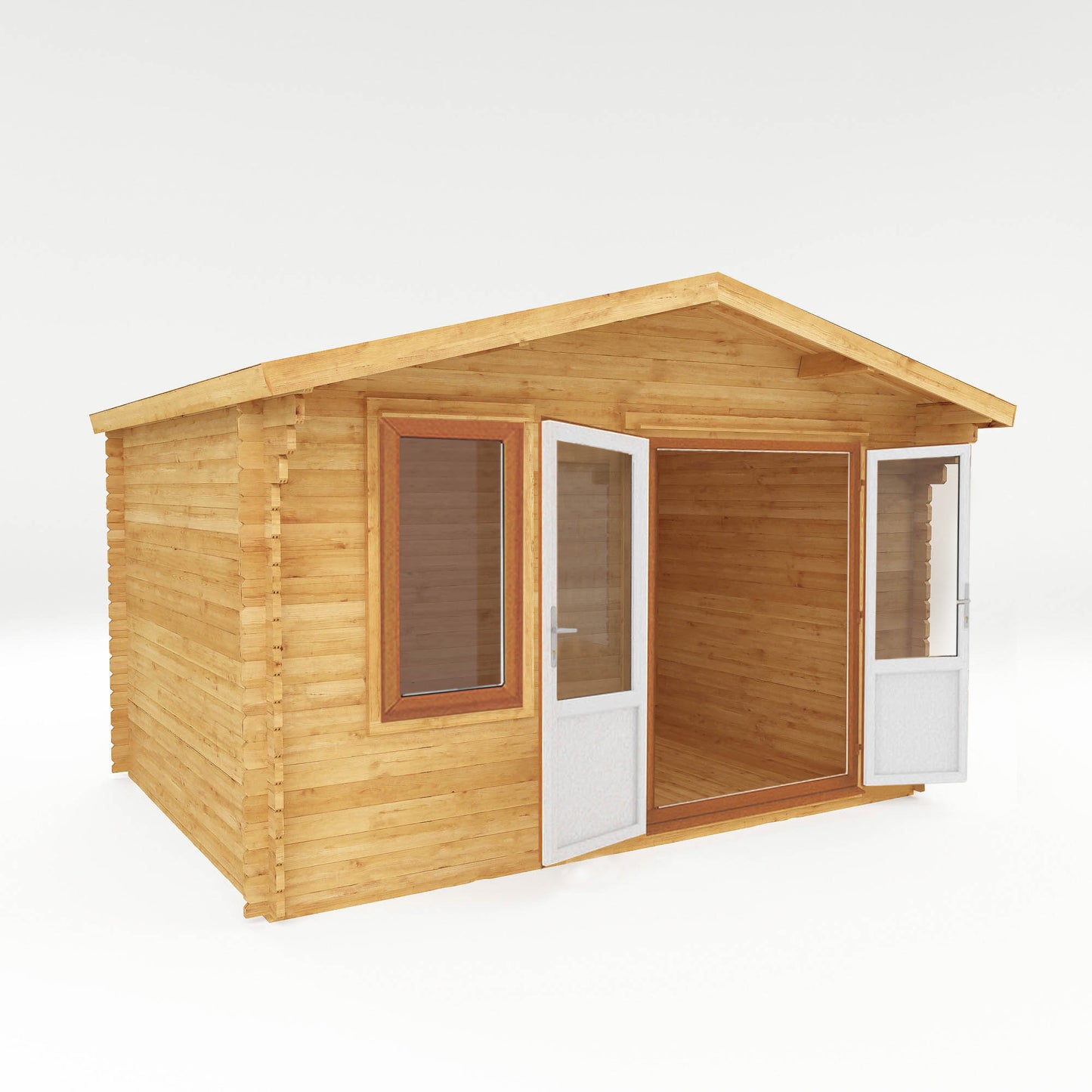 The 4m x 3m Sparrow Log Cabin with Oak UPVC