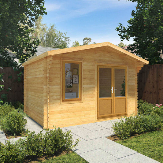 The 4m x 3m Sparrow Log Cabin with Oak UPVC