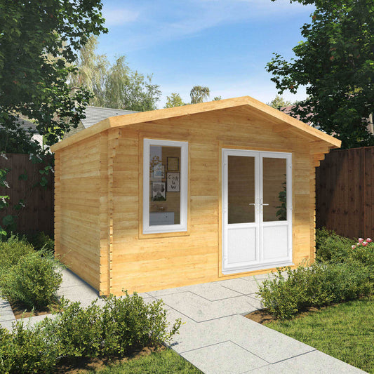 The 4m x 3m Sparrow Log Cabin with White UPVC
