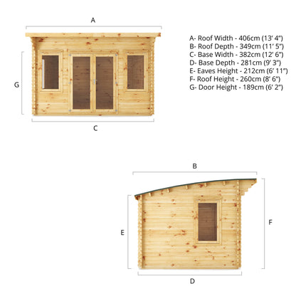 The 4m x 3m Tawny Curved Roof Log Cabin