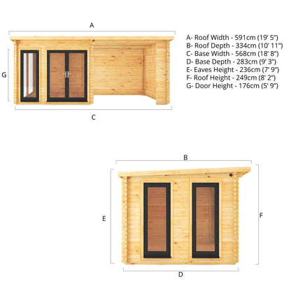 The 6 x 3m Wren Log Cabin with Patio Area and Anthracite UPVC