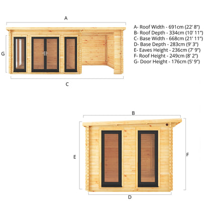 The 7m x 3m Wren Log Cabin with Patio Area and Anthracite UPVC