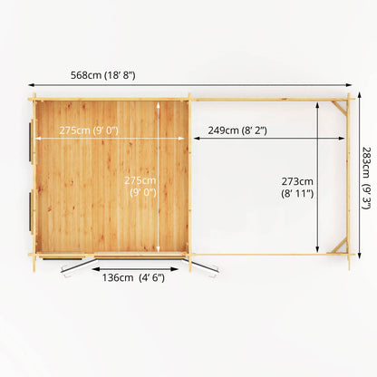 The 6m x 3m Wren Log Cabin with Slatted Area and Anthracite UPVC