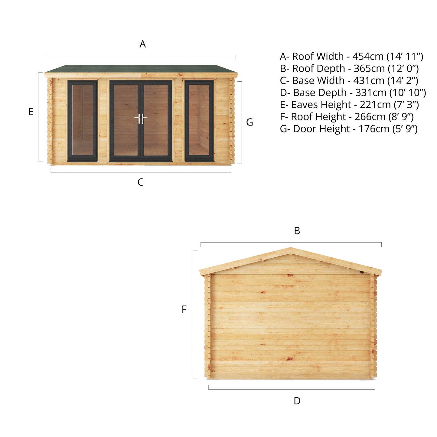 The 4.5m x 3.5m Dove Log Cabin with Anthracite UPVC