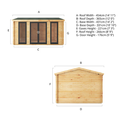 The 4.5m x 3.5m Dove Log Cabin with Anthracite UPVC