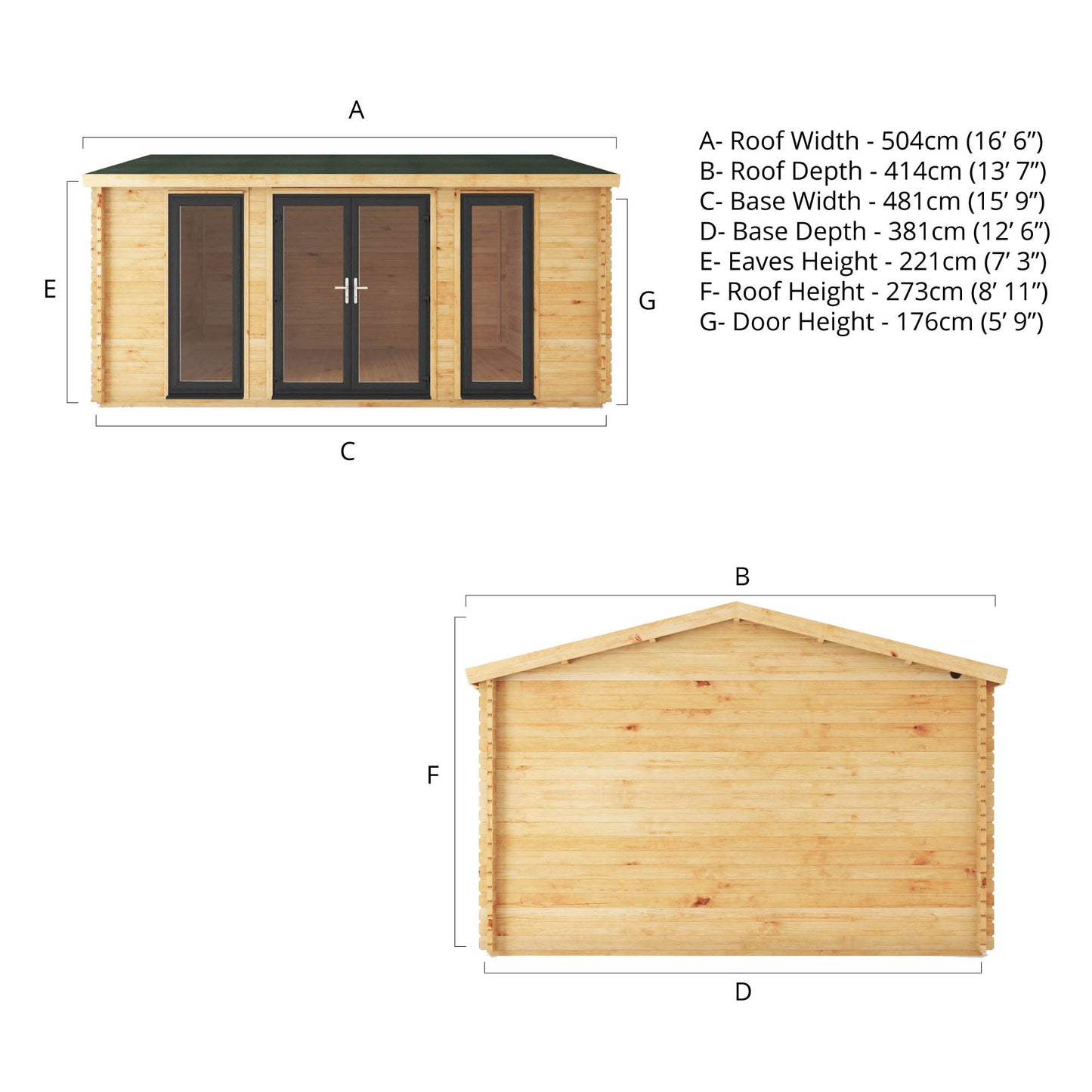 The Dove 5m x 4m Log Cabin with Anthracite UPVC